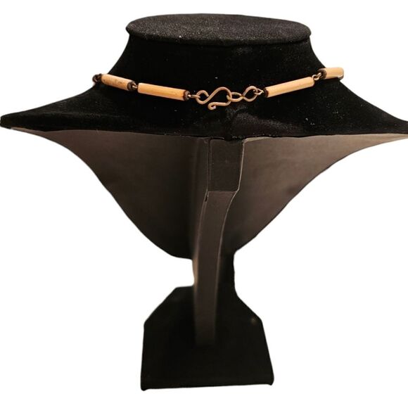 Vintage Turquoise Center Boho Flower Bamboo Choker Necklace - Picture 2 of 12